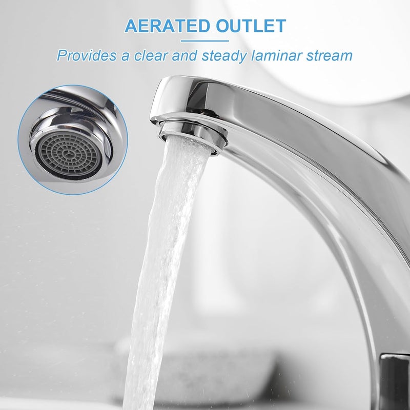 BWE Chrome Touchless Bathroom Sink Faucet with Temperature Control Mixing Valve Battery Powered or Plug in Sensor Eletronic Faucet with Sink Hole Cover Plate - Image 3